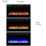 Alice 36 Inches Recessed Electric Fireplace, Flush Mounted for 2 X 6 Stud, Log Set & Crystal, 1500W Heater, Black, Customized 2