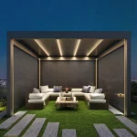 Aluminum pergola, rainproof, electrically adjustable gazebo, electric louvered awning, outdoor patio sunshade. 4