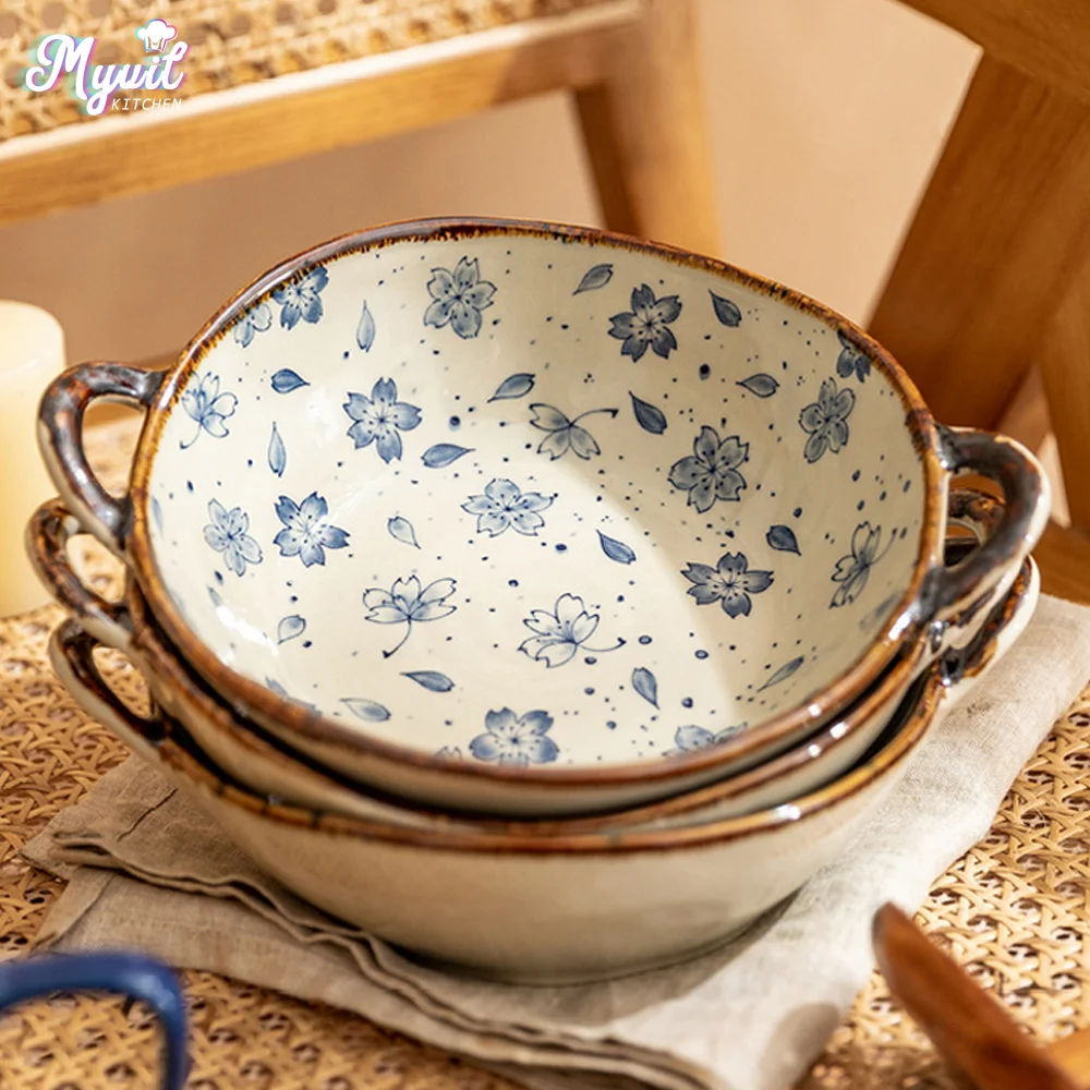 7.5inch Japanese Household Noodle Bowl Ceramic Soup Bowl With Handle Salad Pasta Bowl Kitchen Tableware Microwave Oven Bakware 7.5inch Japanese Household Noodle Bowl Ceramic Soup Bowl With Handle Salad Pasta Bowl Kitchen Tableware Microwave Oven Bakware
