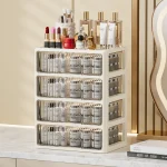 Cream Color Cosmetics Box,Multi-compartment Lipstick/Mask Organizer,Drawer Dresser for Skincare/Makeup Brushes,1–4 tiers 3