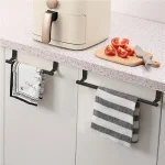 Towel Rod Over Cabinet Towel Rack Storage Organizer Bathroom Door Hanging Towel Rack Kitchen Cabinet Punch-free Rag Hanger 5