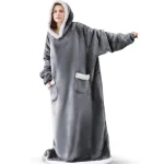 150/180cm Winter Thick Blanket Extra Plush Hoodie Lengthened Large Pocket Imitation Cashmere Home Coat Fleece TV Blanket 1pc 5