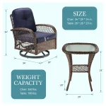 HOOMIC 3 Pieces Patio Furniture Set, Patio Bistro Set, Outdoor Rotating Rocking Chair Set, Cozy and Padded Cushions Alleiwe 6