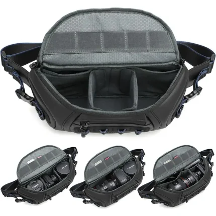 Unisex DSLR Camera bag for Canon/Fujifilm, Water-Resistant Oxford Protective Bag Carries 1 Camera 2 Lenses with Strap