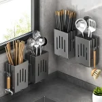 1pc/2pcs Wall-mounted Chopstick Holder Household Kitchen Sink Tableware Storage Rack Punch-free Drain with Water Tray with Hook 2