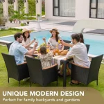 7-piece Furniture Set, Terrace Reception Set, with Lovewood Tabletop, Rattan Outdoor, Black 3