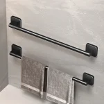 Bathroom Towel Holder White Without Drilling Bathroom Black Towel Rack Towel Bar Self-Adhesive Bathroom Towel Rack Towel Rail