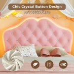 Twin Size Girl Bed with Storage Drawer & LED Lights, Upholstered Platform Bed, Adjustable Headboard with Velvet Crystal Button P 6
