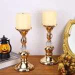 Gold Metal Pillar Candlestick Holders Vintage Pillar Candle Holders Elegant Metal Crystal Pillar Candle Stands 4