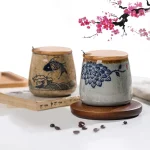 350ml Japanese Retro Ceramic Coffee Mug With Lid And Spoon Milk Breakfast Cups Home Heat-resistant Teacup Tumbler Water Mug Gift 5