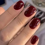 24PCS Press On Nails Short Square Wine Red Full Cover Fake Nail Set Summer Nails Tipsy Christmas Mother's Day Glisten