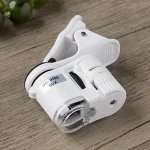 Clip Microscope 60X LED Jewelry Magnifying Glass Focusing Adjusted Pocket Microscope with Cell Phone Clip UV Light 3