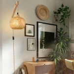 Bamboo Lantern Wall Lamp Natural Rattan Wicker E27 Chandeliers Hand-Woven Bamboo Room Decor Lampshades Wall Light Fixtures 3