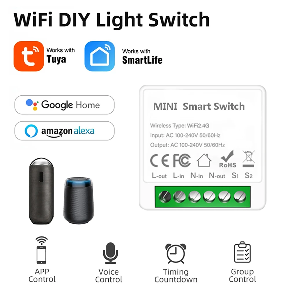 2 Way Control Tuya Mini 16A WiFi DIY Switch Smart Life App Smart Home Automation Module Interruptor Work for Alexa Google Home 2 Way Control Tuya Mini 16A WiFi DIY Switch Smart Life App Smart Home Automation Module Interruptor Work for Alexa Google Home