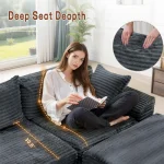 108-inch L-Shape Modular Sectional Sofa with Chaise, Cloud-Soft Corduroy Fluffy Couch for Comfortable Living Room Seating 5