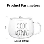 1pc Creative Glass Coffee Tea Cup 350ml Letter Printed Mug Drinks Dessert Breakfast Milk Cup Glass Mugs Handle Drinkware 5