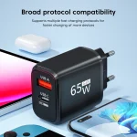 PD 65W GaN EU/US Plug USB Charger 2 In 1 Dual Ports USB Type C Fast Charging Wall Charger Portable Quick Charging Power Adapter 3