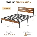 JHK Queen Size Metal Platform Bed Frame with Headboard and Footboard with 800LBS Sturdy Wooden Slats Support For Bed Room Home 4