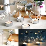 Silver Xmas Rotating Rotary Spinning Carrousel Tea Light Candle Holder Center Decor Newest 3
