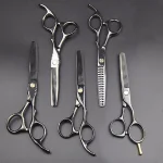 Japan 440C Titanium Qlating Barber Professional Scissors for Hairdresser 5.5 / 6.0 Cutting Thinning Black Hair Scissor Shears 4