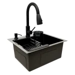 Multi-functional Kitchen Sink with Retractable Faucet, Soap Dispenser and Drip Basket Black Stainless Steel Sink 3 Specification 6