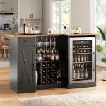 U-Shape Liquor Cabinet with Fridge Space, Bar Table with Wine Rack Glass Holder, Wine Bar Cabinet with Storage,, Customized 6