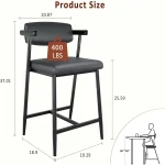 2PCS Modern Bar Stools Set with Back & Upholstered Wider Seat, Metal Bar Stools with Footrest for Kitchen Island Easy Assembly 5