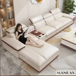 MINGDIBAO Premium Italian Genuine Leather Sofa Set for Living Room with Adjustable Headrests, Bluetooth Speaker, Wireless Charge 2