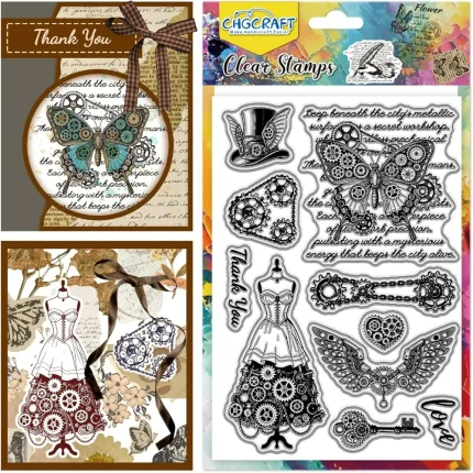 Retro Punk Style Clear Stamps Gears Transparent Seals for DIY Scrapbooking Photo Album Decoration 4.3x6.3 inch