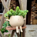 Resin Cartoon Swing Wall Hanging Flowerpot - Creative Head Planter for Home Garden Patio Decor, Multifunctional Outdoor Planters 3