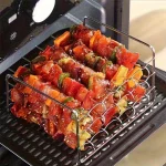 Stainless Steel Air Fryer Grill with Barbecue Stick Kitchen Air Fryer Rack 3 Layer Oven Cooking Vertical Grill with Skewers 2