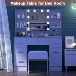 Minimalist natural wood vanity with light-up mirror – 3 light modes, slide-out drawers & shelves 5