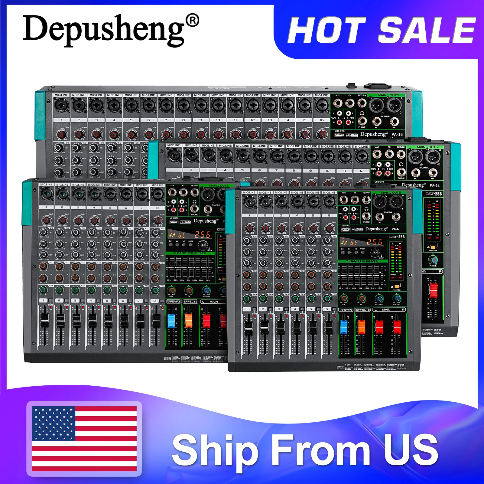 6/8/12/16 Channels Audio Sound Mixer Depusheng Mixing DJ Console USB 48V Phantom Power 256 DSP Effects Sound Table for stage 6/8/12/16 Channels Audio Sound Mixer Depusheng Mixing DJ Console USB 48V Phantom Power 256 DSP Effects Sound Table for stage