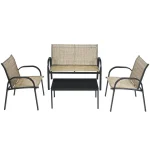4PCS Patio Conversation Furniture Set All-Weather Garden Outdoor Brown 2