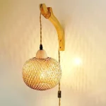 Bamboo Lantern Wall Lamp Natural Rattan Wicker E27 Chandeliers Hand-Woven Bamboo Room Decor Lampshades Wall Light Fixtures 5