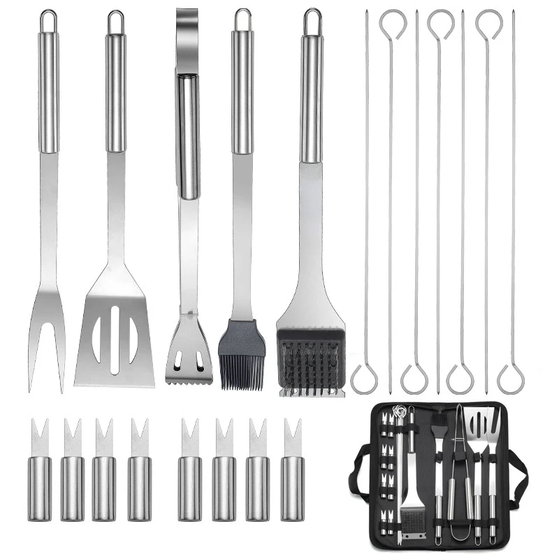 LMETJMA 20Pcs BBQ Grill Tools Set Stainless Steel Heavy Duty Grilling Accessories Kit Grill Utensils Set with Canvas Bag JT49 LMETJMA 20Pcs BBQ Grill Tools Set Stainless Steel Heavy Duty Grilling Accessories Kit Grill Utensils Set with Canvas Bag JT49