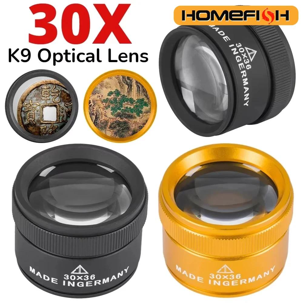 30X 36mm Magnifying Glass K9 Optical Lens Handheld Loupe for Watch Coin Stamp Jewelry Inspection 30X 36mm Magnifying Glass K9 Optical Lens Handheld Loupe for Watch Coin Stamp Jewelry Inspection