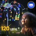 60/90/150/200 LED Solar Fireworks Lights Outdoor Decorative Multicolor Starburst Waterproof Lamps with 8 Modes for Garden Path 5