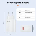 67W USB C Fast Charger Quick Charging Charger QC 3.0 USB Charger Adapter With Type C Charging Cable EU US UK Wall Power Adapter 6