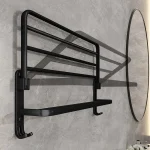 Matte Black 50CM Folding Holder With Hook Towel Holder Wall Mount AluminumTowel Rack 4