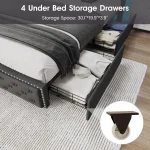 Vabches Queen Size LED Bed Frame with Storage Drawers and Charging Station, Upholstered Platform Bed Frame with Wingback Headboa 4