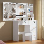 White LED Dressing Makeup Table Bedroom Vanity Set with LED Mirror Stool Drawers 2