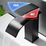 Black Waterfall Bathroom Faucet Basin Vanity Vessel Sinks Mixer Tap Cold And Hot Water Tap Single Hole Bath Sink Faucets Crane 5