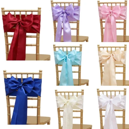 17x275cm Big Bow Chair Cover Silk Satin Chair Sashes Ribbon Bowknot Chair Decoration For Wedding Party Baby Shower Event Decor