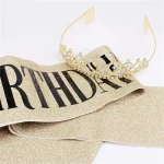 Bling Rhinestone Crystal Crown Birthday Anniversary Decoration Happy Birthday Queen Satin Sash Party Supplies 5