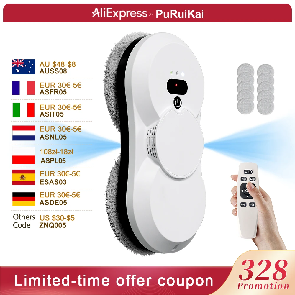 PuRuiKai Window Cleaning Robot, 5600Pa Suction,Two-way Automatic Spray 50ml Tank, Multiple Safety Systems,With Brushless motors PuRuiKai Window Cleaning Robot, 5600Pa Suction,Two-way Automatic Spray 50ml Tank, Multiple Safety Systems,With Brushless motors