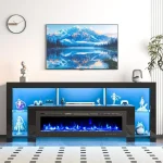 94.5 Electric iReplace TV Stand for 50-100 TVs, High Gloss Black Entertainment Center with LED Lights and Charging Station 4