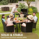 7-piece Furniture Set, Terrace Reception Set, with Lovewood Tabletop, Rattan Outdoor, Black 6