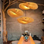 Bamboo Hanging Lamp Pendant Ceiling Light Rattan Wicker Lustre Hand Knit Braiding Suspended Home Dining люстра потол 3