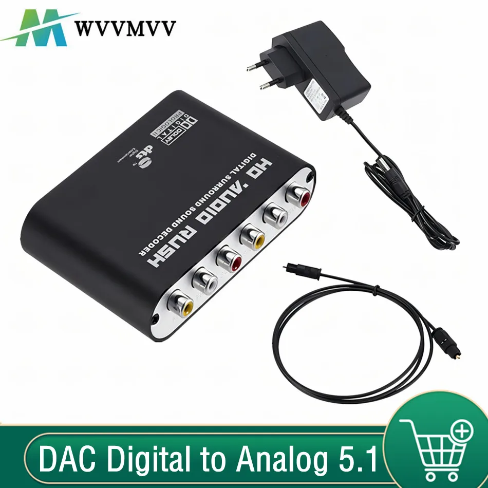 WvvMvv AC3 Audio Digital to Analog 5.1 Channel Stereo DAC Converter Optical SPDIF Coaxial AUX 3.5mm to 6 RCA Decoder Amplifier WvvMvv AC3 Audio Digital to Analog 5.1 Channel Stereo DAC Converter Optical SPDIF Coaxial AUX 3.5mm to 6 RCA Decoder Amplifier